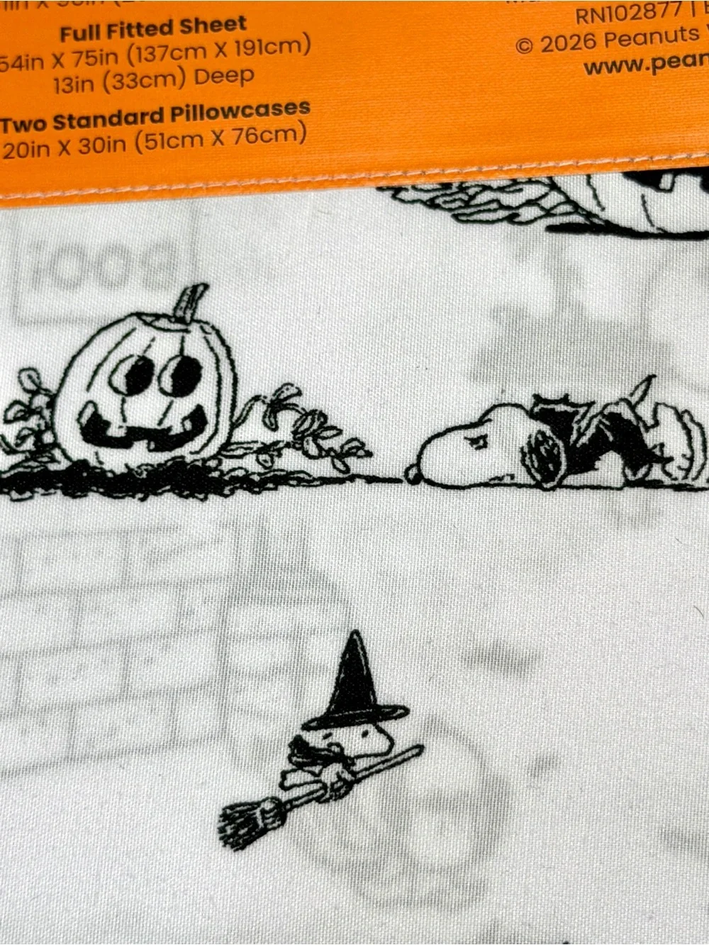 Peanuts Snoopy Charlie Brown Halloween Black White Pumpkin Patch Full Sheet